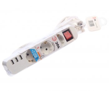 1 199 р. Фильтр сетевой 3м 10А 2200Вт 3 гнезда + 3 USB с заземлением белый ЭРА ЭРА u-3es-3m-usb  с доставкой в г. Пермь. Увеличить фотографию 1