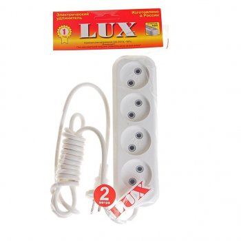 Удлинитель сетевой 2м 10А 1300Вт 4 гнезда белый LUX LUX у4-о-02