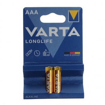 107 р. Батарейка AAA LR03 1.5V блистер 2шт. (цена за 1шт.) Alkaline Longlife VARTA VARTA vrt-lr03l(2)бл  с доставкой в г. Пермь. Увеличить фотографию 1