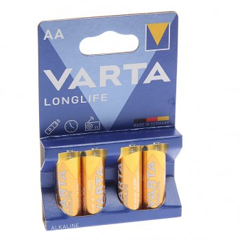 107 р. Батарейка AA LR6 1.5V блистер 4шт. (цена за 1шт.) Alkaline Longlife VARTA VARTA vrt-lr6l(4)бл  с доставкой в г. Пермь. Увеличить фотографию 3