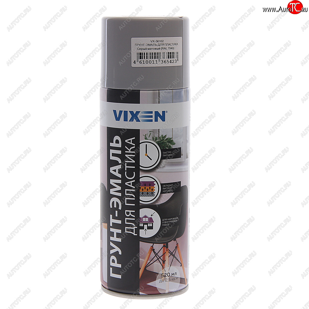 285 р. Грунт-эмаль для пластика серый матовый RAL 7040 аэрозоль 520мл VIXEN VIXEN vx-50102  с доставкой в г. Пермь