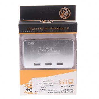 399 р. Разветвитель прикуривателя 3-х гнездовой 12V 3USB с удлинителем TORINO TORINO wf-081 silver  с доставкой в г. Пермь. Увеличить фотографию 2