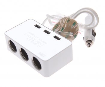 399 р. Разветвитель прикуривателя 3-х гнездовой 12V 3USB с удлинителем TORINO TORINO wf-081 silver  с доставкой в г. Пермь. Увеличить фотографию 1