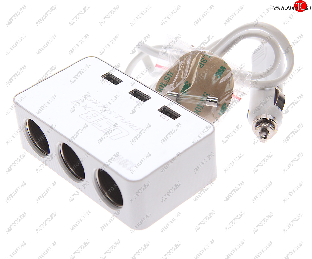 399 р. Разветвитель прикуривателя 3-х гнездовой 12V 3USB с удлинителем TORINO TORINO wf-081 silver  с доставкой в г. Пермь