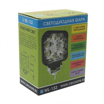 1 199 р. Фара рабочего света 82х82x38мм 27W 9LED (ближний свет) квадратная ВЫМПЕЛ ОРИОН wl-132f  с доставкой в г. Пермь. Увеличить фотографию 3