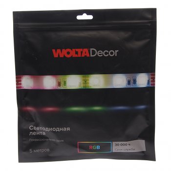 2 099 р. Лента светодиодная гибкая 14.4W 5м IP20 12V RGB (пакет) Decor WOLTA WOLTA wls5050-14,4wrgb12h60-01  с доставкой в г. Пермь. Увеличить фотографию 2