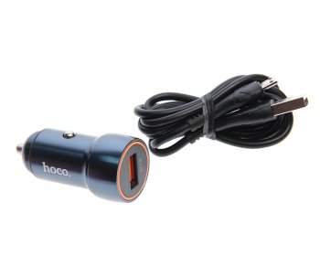 529 р. Устройство зарядное в прикуриватель 1USB 12V кабель micro USB HOCO HOCO z46 blue  с доставкой в г. Пермь. Увеличить фотографию 1