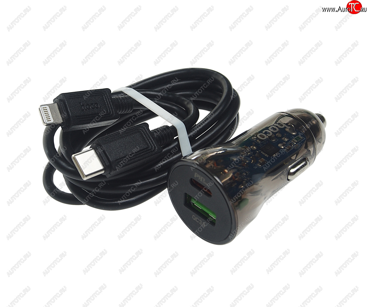 529 р. Устройство зарядное в прикуриватель 1USB + 1 Type C 12V HOCO HOCO z47a black  с доставкой в г. Пермь