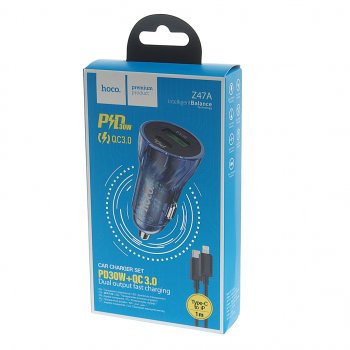 859 р. Устройство зарядное в прикуриватель 1USB 12V кабель USB Type C HOCO HOCO z47a blue  с доставкой в г. Пермь. Увеличить фотографию 3