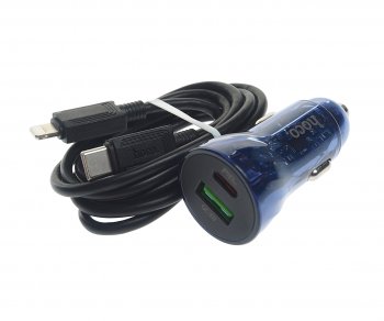859 р. Устройство зарядное в прикуриватель 1USB 12V кабель USB Type C HOCO HOCO z47a blue  с доставкой в г. Пермь. Увеличить фотографию 1