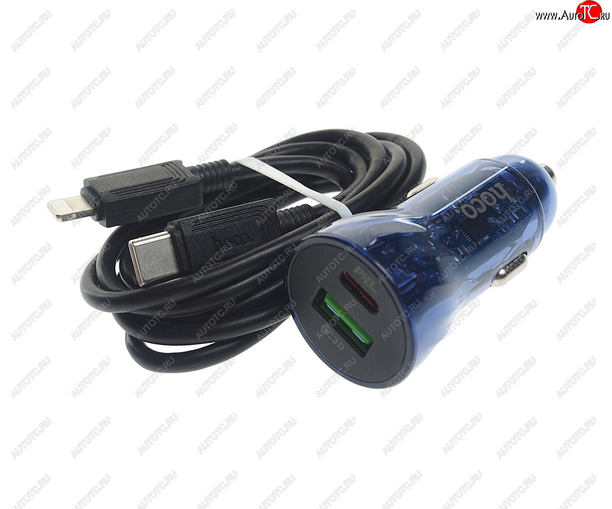 859 р. Устройство зарядное в прикуриватель 1USB 12V кабель USB Type C HOCO HOCO z47a blue  с доставкой в г. Пермь