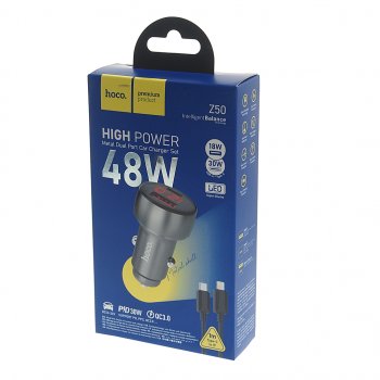 929 р. Устройство зарядное в прикуриватель 1USB 12V кабель USB Type C HOCO HOCO z50 grey  с доставкой в г. Пермь. Увеличить фотографию 3