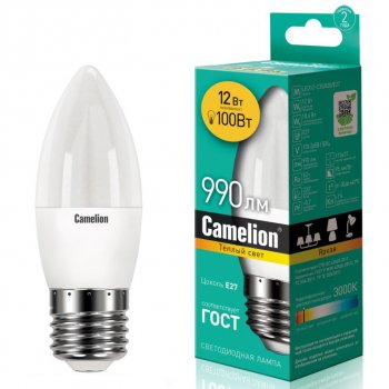 145 р. Лампа светодиодная E27 C35 12W (100W) 220V теплый CAMELION CAMELION c-led12-c35830e27 CAMELION c-led12-c35830e27  с доставкой в г. Пермь. Увеличить фотографию 1