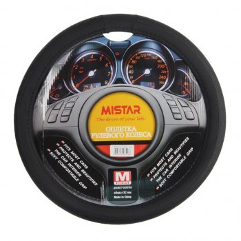 539 р. Оплетка руля (M) 37-39см черная кожа MISTAR MISTAR mis-2014blt06d bk (m)  с доставкой в г. Пермь. Увеличить фотографию 1