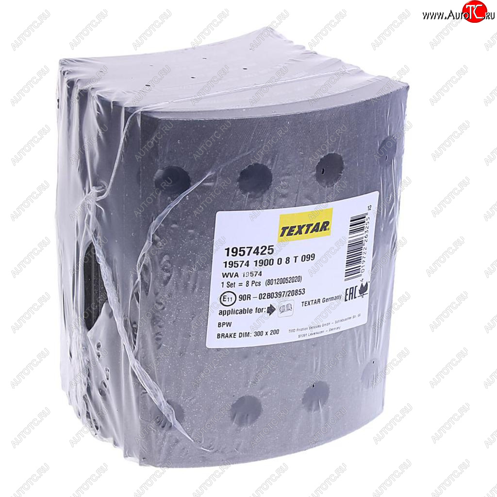 8 799 р. Накладка тормозной колодки BPW (300x200) 1-й рем. 80 отв. 8x15  93251 (8шт.) TEXTAR TEXTAR 1957425  с доставкой в г. Пермь