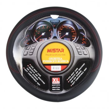 559 р. Оплетка руля (XL) 41-43см черно-красная MISTAR MISTAR mis-17stw13 bk (xl)  с доставкой в г. Пермь. Увеличить фотографию 1
