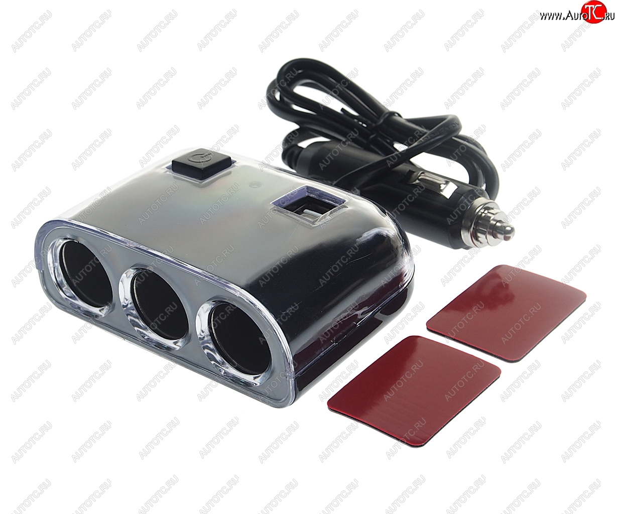 589 р. Разветвитель прикуривателя 3-х гнездовой 12-24V 2USB 1.2А с удлинителем 0.8м черный OLESSON OLESSON ols-1505b  с доставкой в г. Пермь