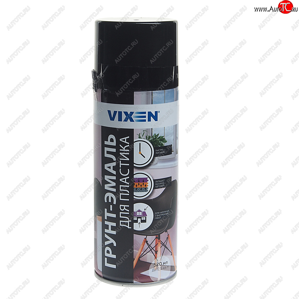 285 р. Грунт-эмаль для пластика черный матовый RAL 9005 аэрозоль 520мл VIXEN VIXEN vx-50100  с доставкой в г. Пермь