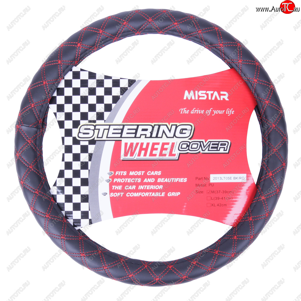 559 р. Оплетка руля (M) 37-39см черно-красная кожа MISTAR MISTAR mis-2013lt05e bkrd (m)  с доставкой в г. Пермь