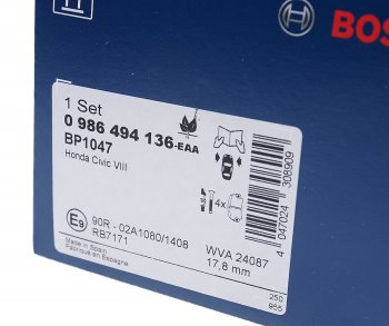 3 179 р. Колодки тормозные передние (4шт.) BOSCH Honda Civic EP хэтчбэк 3 дв. дорестайлинг (2000-2003)  с доставкой в г. Пермь. Увеличить фотографию 3