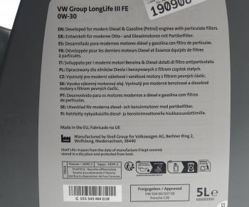6 999 р. Масло моторное VAG 0W30 синт.5л LONG LIFE 3 (504.00507.00) (ЗАМЕНА НА GS55545M4) OE VAG gs55545m4eur  с доставкой в г. Пермь. Увеличить фотографию 3