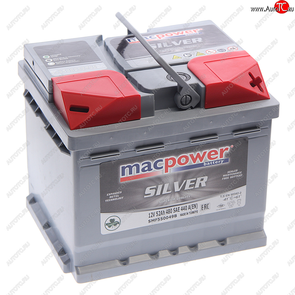 8 599 р. Аккумулятор MACPOWER 52Ач обратная полярность,низкий MACPOWER 6ст52(0) smf550049b(52)  с доставкой в г. Пермь