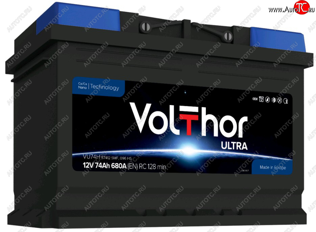 12 649 р. Аккумулятор VOLTHOR Ultra 74Ач обратная полярность VOLTHOR 6ст74(0) 57412  с доставкой в г. Пермь