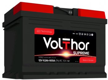 9 999 р. Аккумулятор VOLTHOR Supreme 62Ач обратная полярность,низкий VOLTHOR 6ст62(0) 56249  с доставкой в г. Пермь. Увеличить фотографию 1