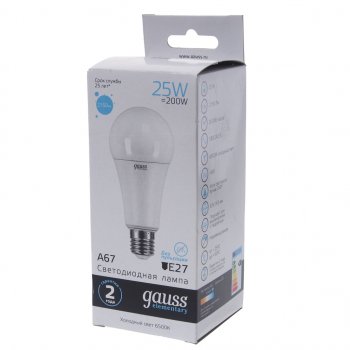 349 р. Лампа светодиодная E27 A67 25W (200W) 220V холодный GAUSS GAUSS 73235  с доставкой в г. Пермь. Увеличить фотографию 3