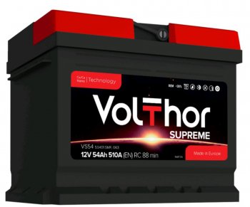 9 499 р. Аккумулятор VOLTHOR Supreme 54Ач обратная полярность,низкий VOLTHOR 6ст54(0) 55401  с доставкой в г. Пермь. Увеличить фотографию 1
