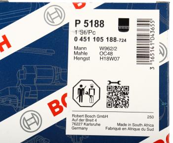 1 539 р. Фильтр масляный RENAULT Midliner BOSCH BOSCH 0451105188  с доставкой в г. Пермь. Увеличить фотографию 4