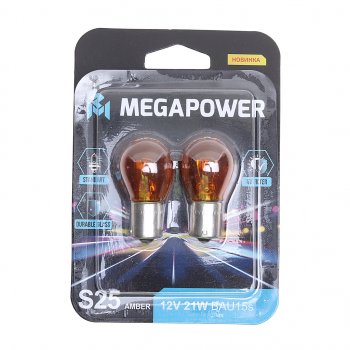 98 р. Лампа 12V PY21W BAU15s блистер (2шт.) Standart MEGAPOWER MEGAPOWER 370-33-059  с доставкой в г. Пермь. Увеличить фотографию 1