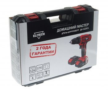 4 399 р. Дрель-шуруповерт аккумуляторный 12.0В 1.7Ач (2АКБ Li-Ion,кейс) ELITECH ELITECH да 122сл  с доставкой в г. Пермь. Увеличить фотографию 4