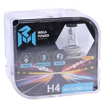339 р. Лампа 24V H4 7570W P43t-38 бокс (2шт.) Standart MEGAPOWER MEGAPOWER 370-33-026  с доставкой в г. Пермь. Увеличить фотографию 3
