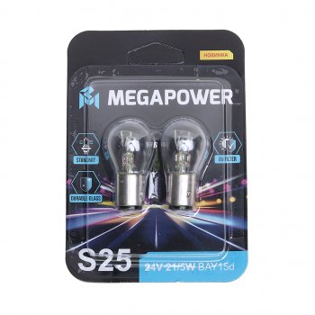 96 р. Лампа 24V P215W BAY15d блистер (2шт.) Standart MEGAPOWER MEGAPOWER 370-33-052  с доставкой в г. Пермь. Увеличить фотографию 1