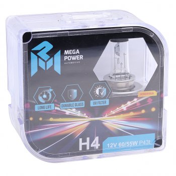 369 р. Лампа 12V H4 6055W P43t бокс (2шт.) Long Life MEGAPOWER MEGAPOWER 370-33-021  с доставкой в г. Пермь. Увеличить фотографию 3