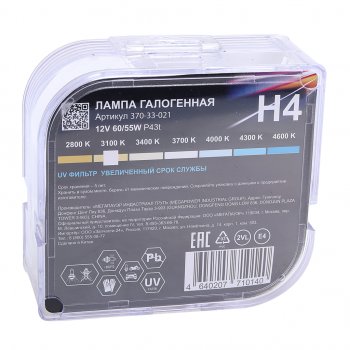 369 р. Лампа 12V H4 6055W P43t бокс (2шт.) Long Life MEGAPOWER MEGAPOWER 370-33-021  с доставкой в г. Пермь. Увеличить фотографию 4