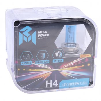 399 р. Лампа 12V H4 6055W P43t бокс (2шт.) Blue White MEGAPOWER MEGAPOWER 370-33-020  с доставкой в г. Пермь. Увеличить фотографию 3