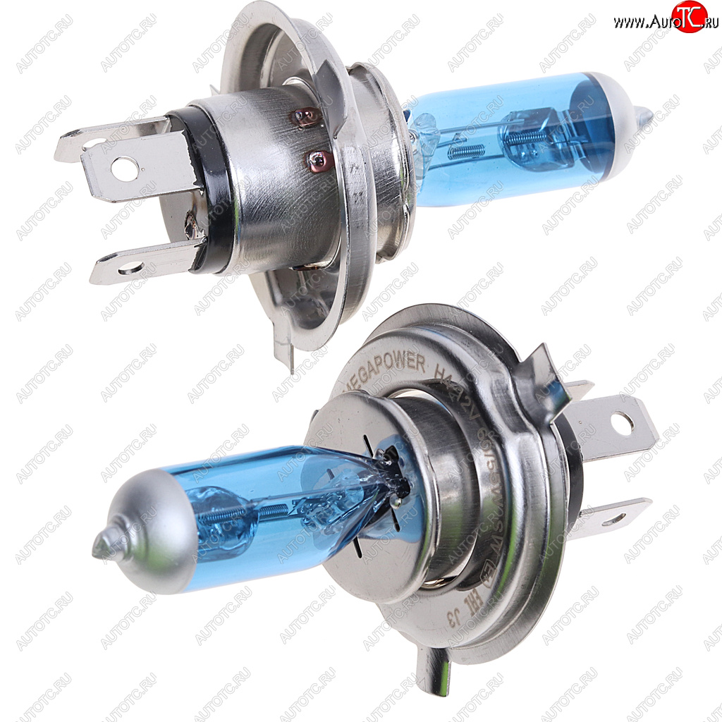 399 р. Лампа 12V H4 6055W P43t бокс (2шт.) Blue White MEGAPOWER MEGAPOWER 370-33-020  с доставкой в г. Пермь