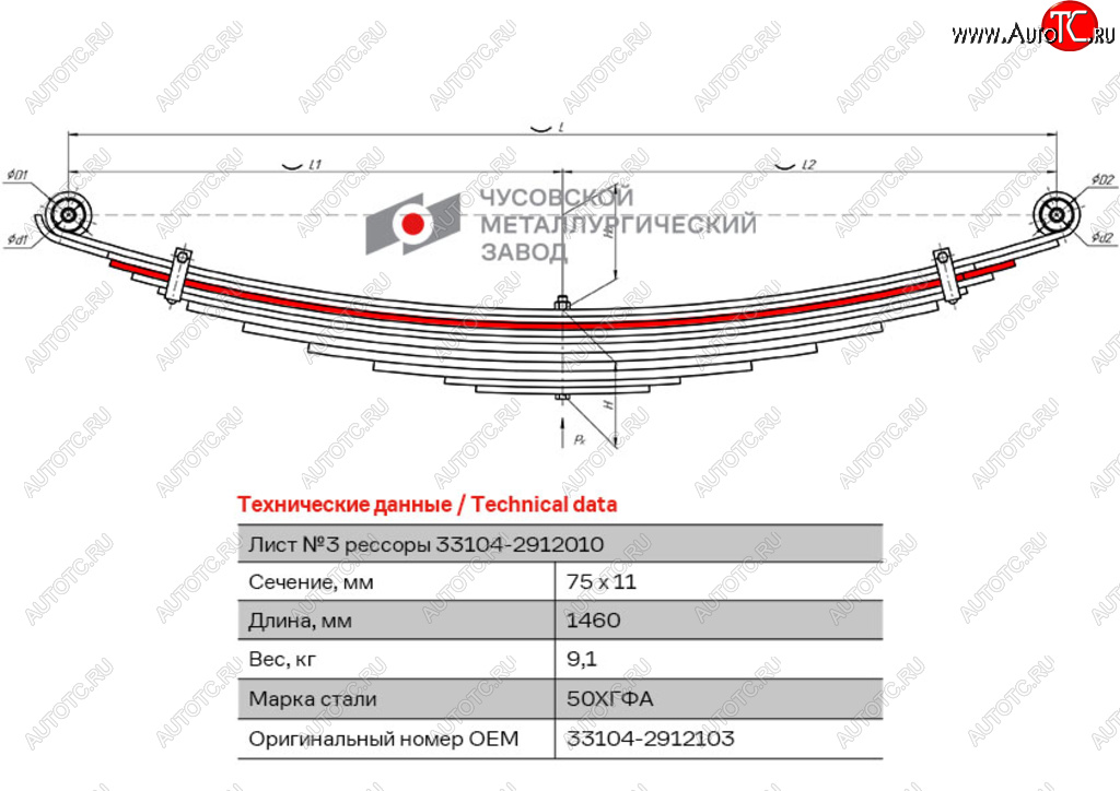 3 879 р. Лист рессоры ГАЗ-33104 Валдай задней №3 L=1460мм ЧМЗ ЧМЗ 33104-2912103  с доставкой в г. Пермь