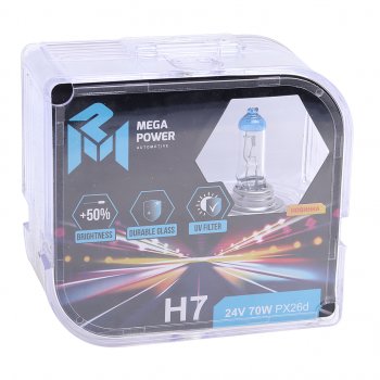 489 р. Лампа 24V H7 70W PX26d +50% бокс (2шт.) MEGAPOWER MEGAPOWER 370-33-034  с доставкой в г. Пермь. Увеличить фотографию 3