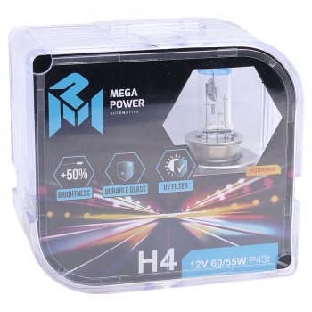 399 р. Лампа 12V H4 6055W P43t +50% бокс (2шт.) MEGAPOWER MEGAPOWER 370-33-019  с доставкой в г. Пермь. Увеличить фотографию 3