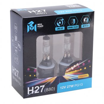 299 р. Лампа 12V H27(880) 27W PG13 бокс (2шт.) Long Life MEGAPOWER MEGAPOWER 370-33-010  с доставкой в г. Пермь. Увеличить фотографию 2