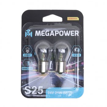 98 р. Лампа 24V P21W BA15s блистер (2шт.) Standart MEGAPOWER MEGAPOWER 370-33-057  с доставкой в г. Пермь. Увеличить фотографию 1