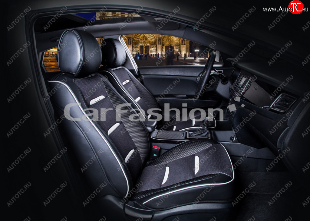5 999 р. Накидка на сиденье экокожа черно-белая (4 предм.) (2шт.) Business CARFASHION CARFASHION 21446  с доставкой в г. Пермь