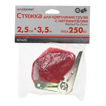 349 р. Стяжка крепления груза 0.25т 3.5м с натяжителем блистер AUTOSTANDART AUTOSTANDART 107423  с доставкой в г. Пермь. Увеличить фотографию 3