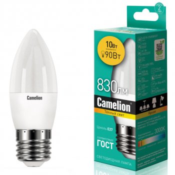 154 р. Лампа светодиодная E27 С35 10W (90W) 220V теплый Ultra CAMELION CAMELION led10-c35830e2  с доставкой в г. Пермь. Увеличить фотографию 1