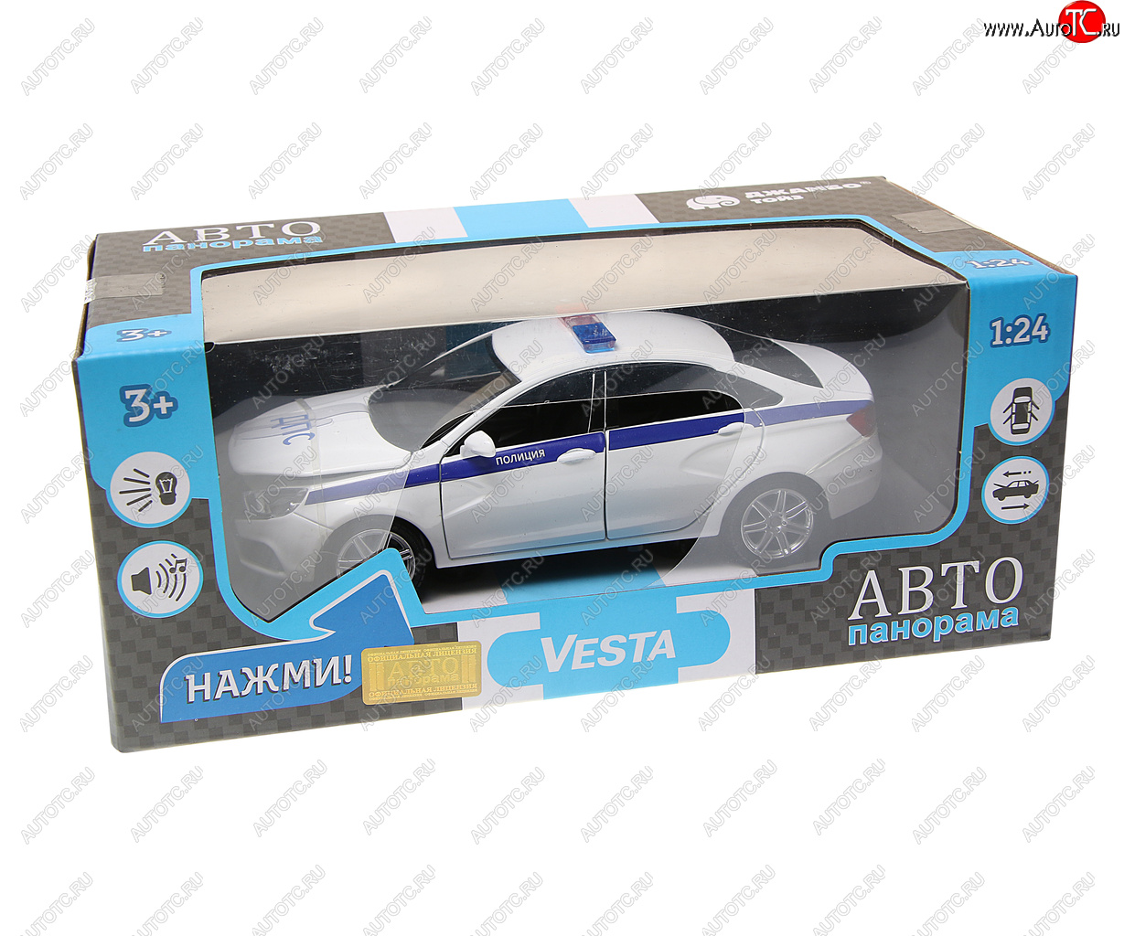 3 499 р. Модель автомобиля ЛАДА Vesta (полиция) металлическая (1:24) АВТОПАНОРАМА АВТОПАНОРАМА jb1251151  с доставкой в г. Пермь