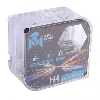 429 р. Лампа 24V H4 7570W P43t-38 +50% бокс (2шт.) MEGAPOWER MEGAPOWER 370-33-024  с доставкой в г. Пермь. Увеличить фотографию 4