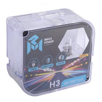 201 р. Лампа 24V H3 70W PK22s бокс (2шт.) Standart MEGAPOWER MEGAPOWER 370-33-016  с доставкой в г. Пермь. Увеличить фотографию 4